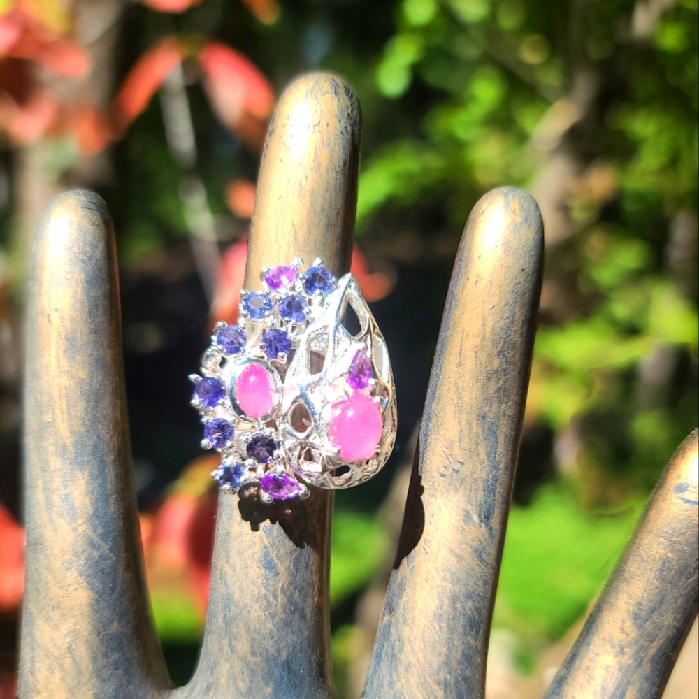 Star Ruby Amethyst & Lolite Sterling ring sz6.5 - Picture 1 of 10